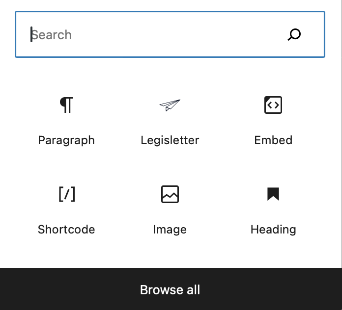 Legisletter Gutenberg Block in WordPress editor
